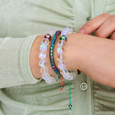 Serpentin | Regenbogen-Hämatit x Spektrum x Einhorn-Silber | Wellenarmband